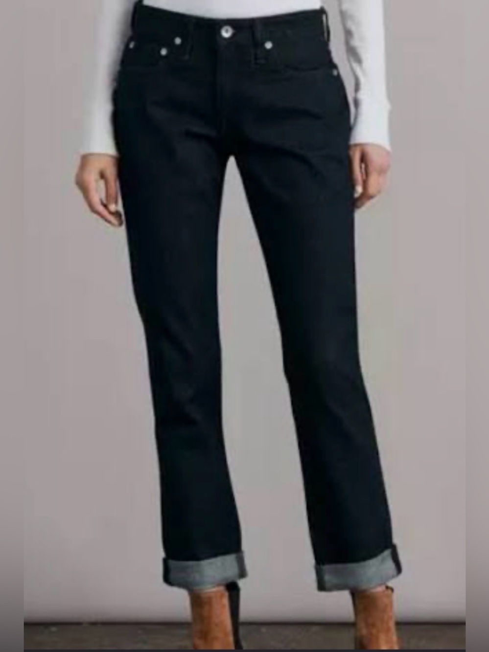 Rag & Bone DRE Jeans in Dark Indigo Blue.   Waist 17”. Rise 10”. Inseam 30”